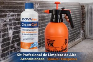 Kit profesional de limpieza para aire acondicionado con químico desincrustante y fumigadora manual